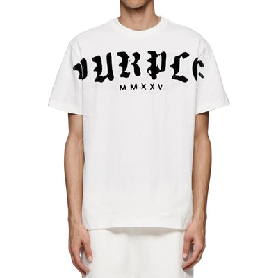 Purple T-Shirt Old English Logo White