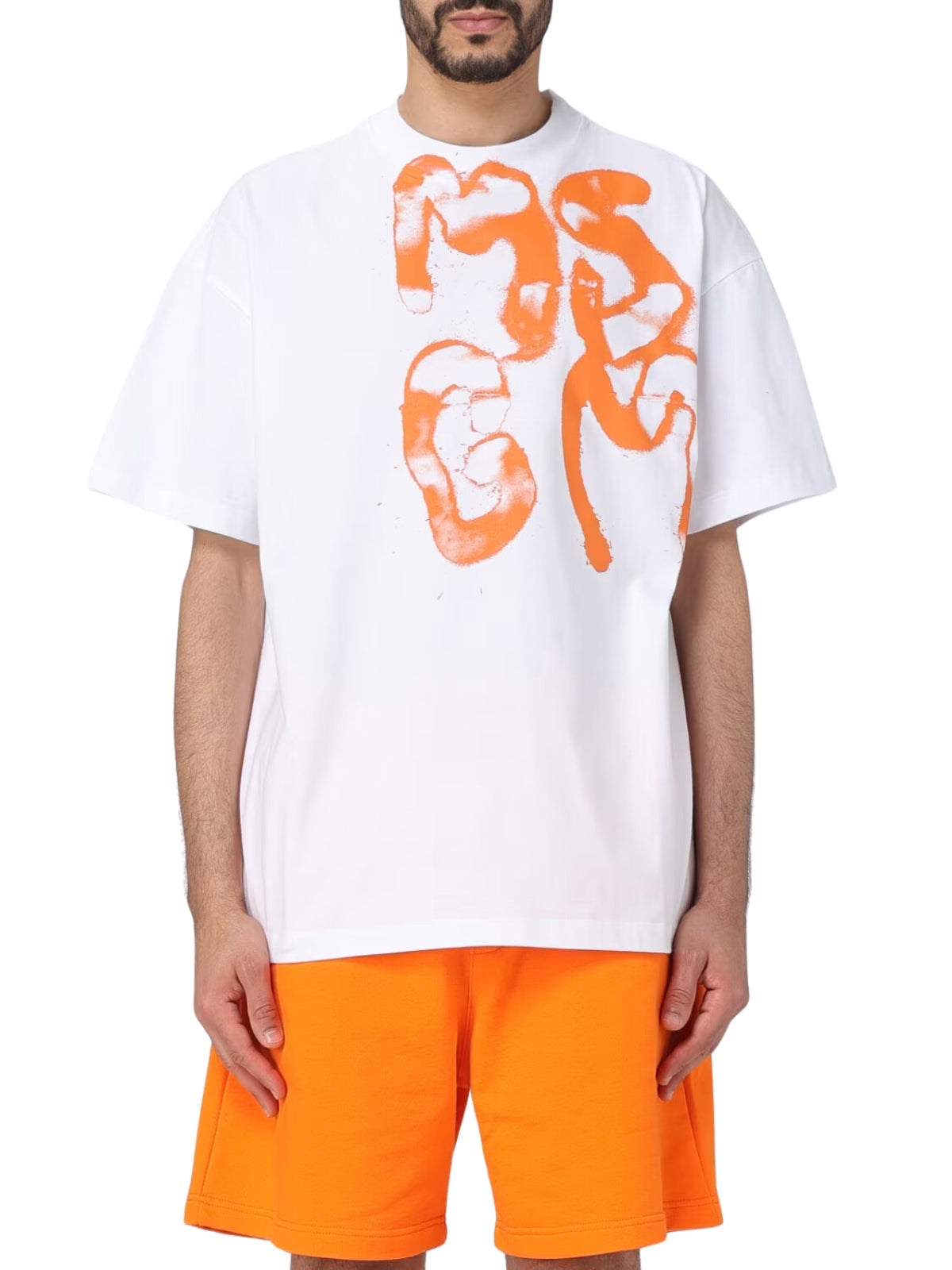 Msgm T-Shirt Brushed Logo White-Orange