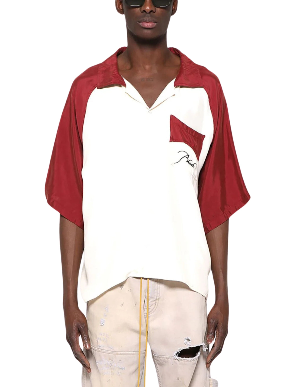 Rhude Golfer Raglan Poplin Button Up Maroon-Cream