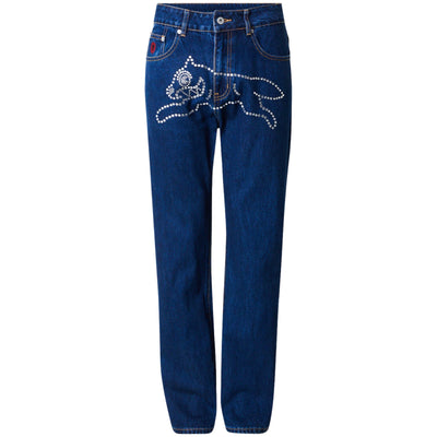 Ice-Cream Jeans Rhinestone Running Dog Indigo
