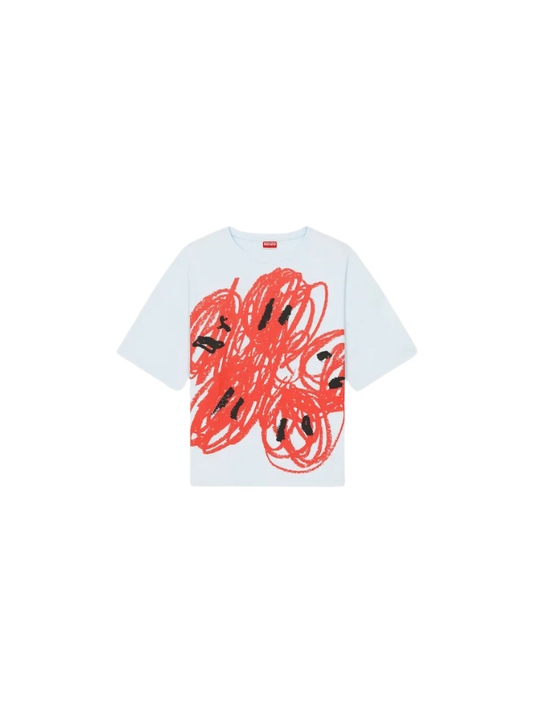 Kenzo T-Shirt Drawn Varsity Embroidered Flower Red-White