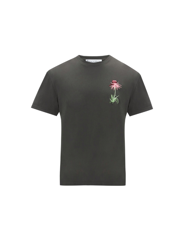 Jw Anderson T-Shirt Pol Thistle Embroidery Charcoal