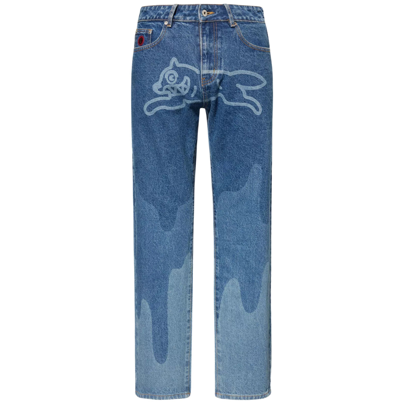 Ice-Cream Jeans Running Dog Lazer Drip Mid Wash Blue