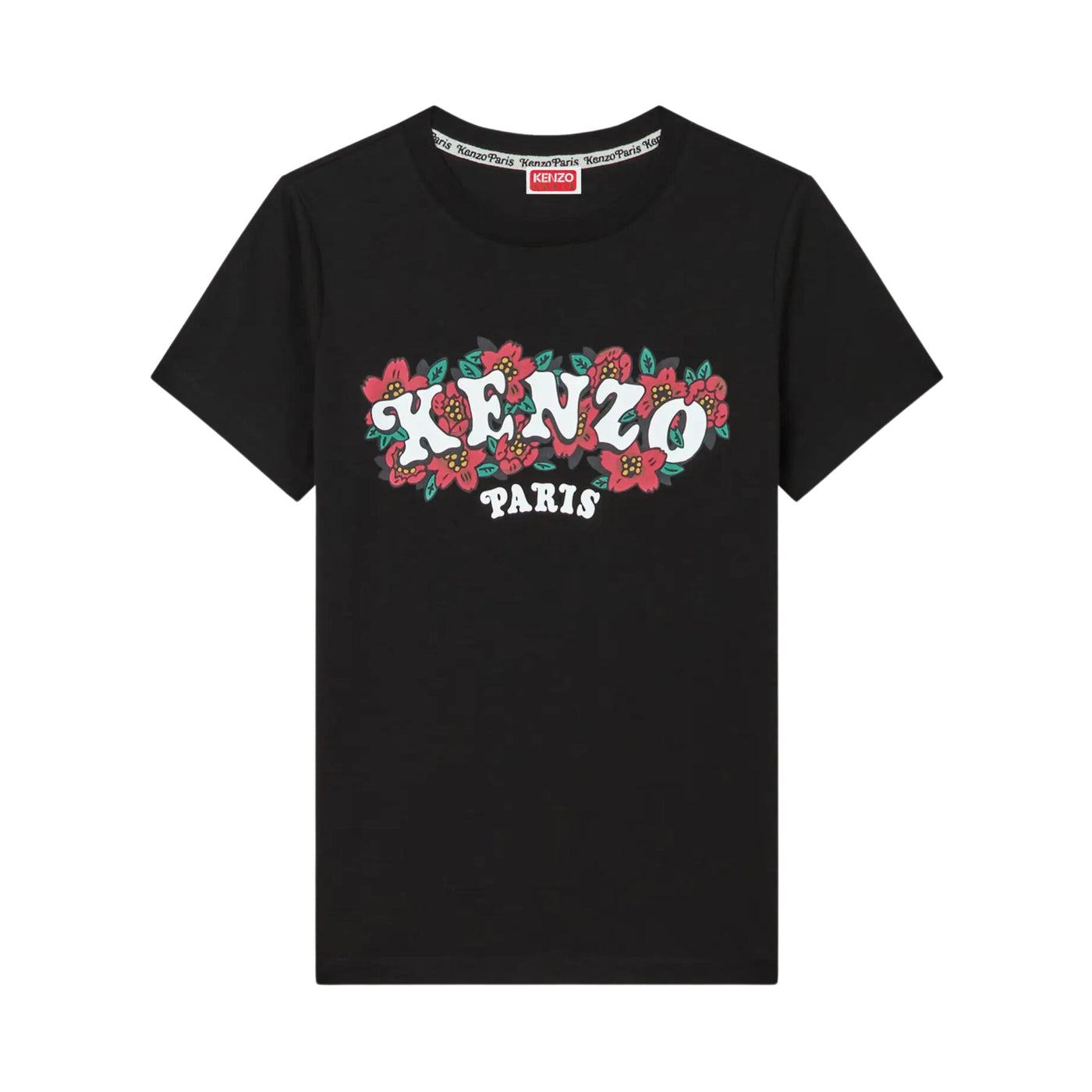 Kenzo T-Shirt Ladies Logo On Flowers Black