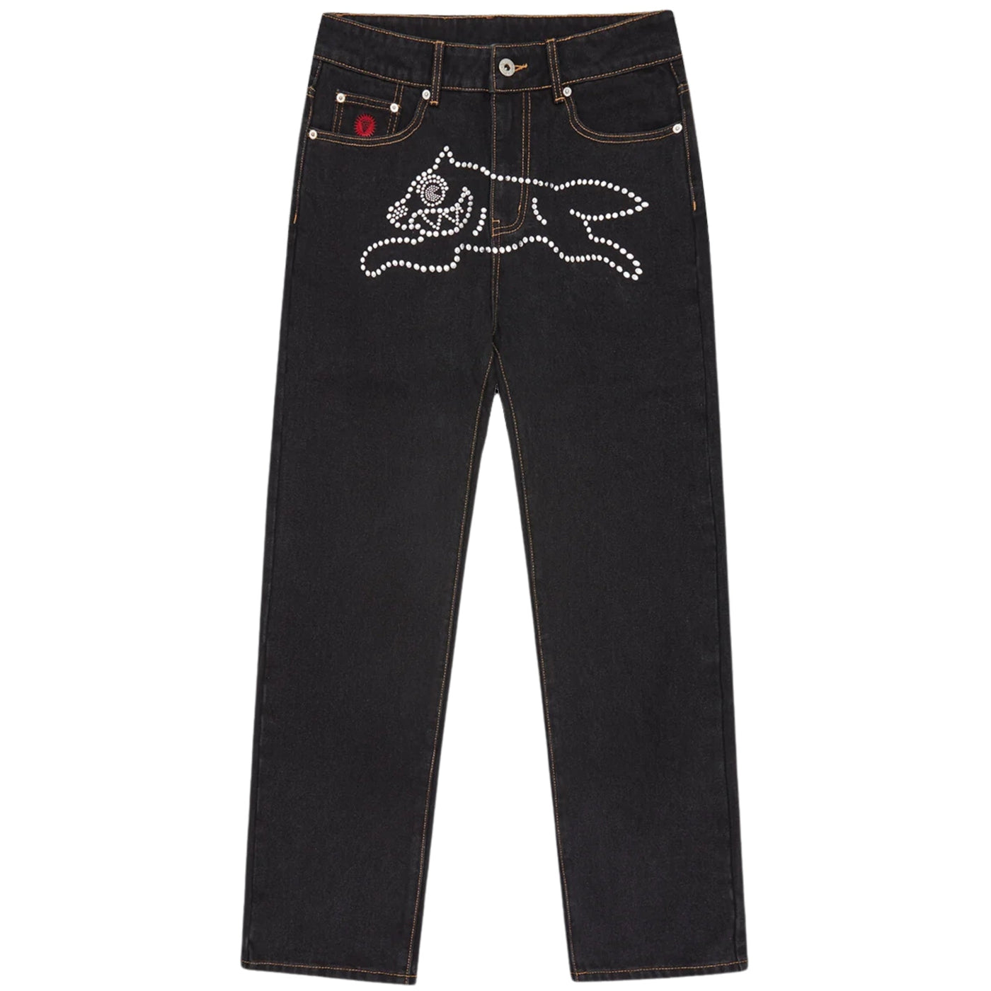 Ice-Cream Jeans Rhinestone Running Dog Black