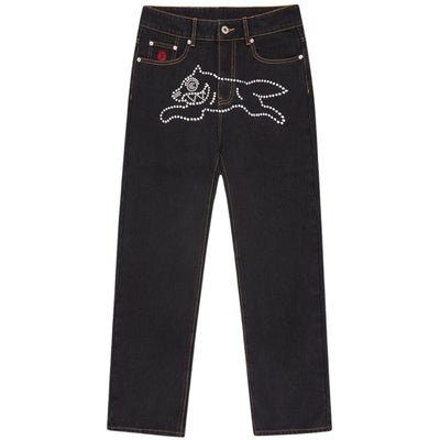 Ice-Cream Jeans Rhinestone Running Dog Black