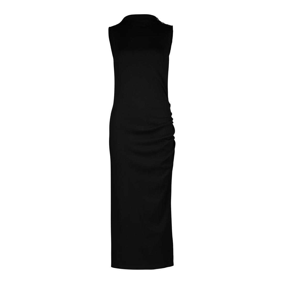 KERRI BLACK FUNNEL NECK DRESS WITH POPPERS