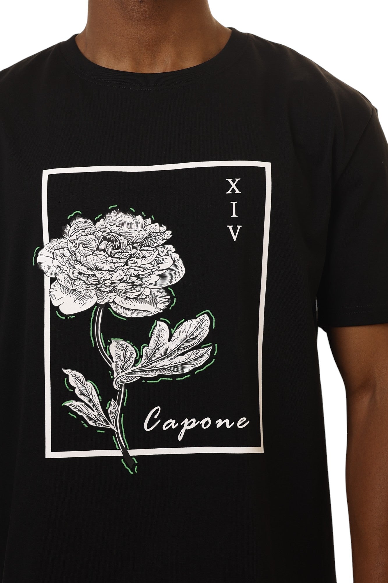 Capone T-Shirt Xiv Flower Emroidered Black-Green