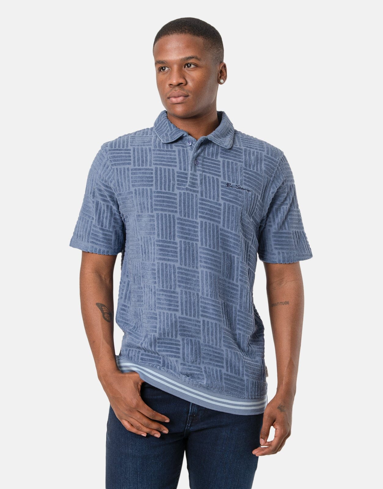 Ben Sherman Textured Terry Blue Polo Shirt
