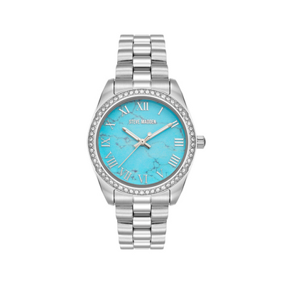 RHINESTONE-ACCENTED WATCH SILVER AQUA