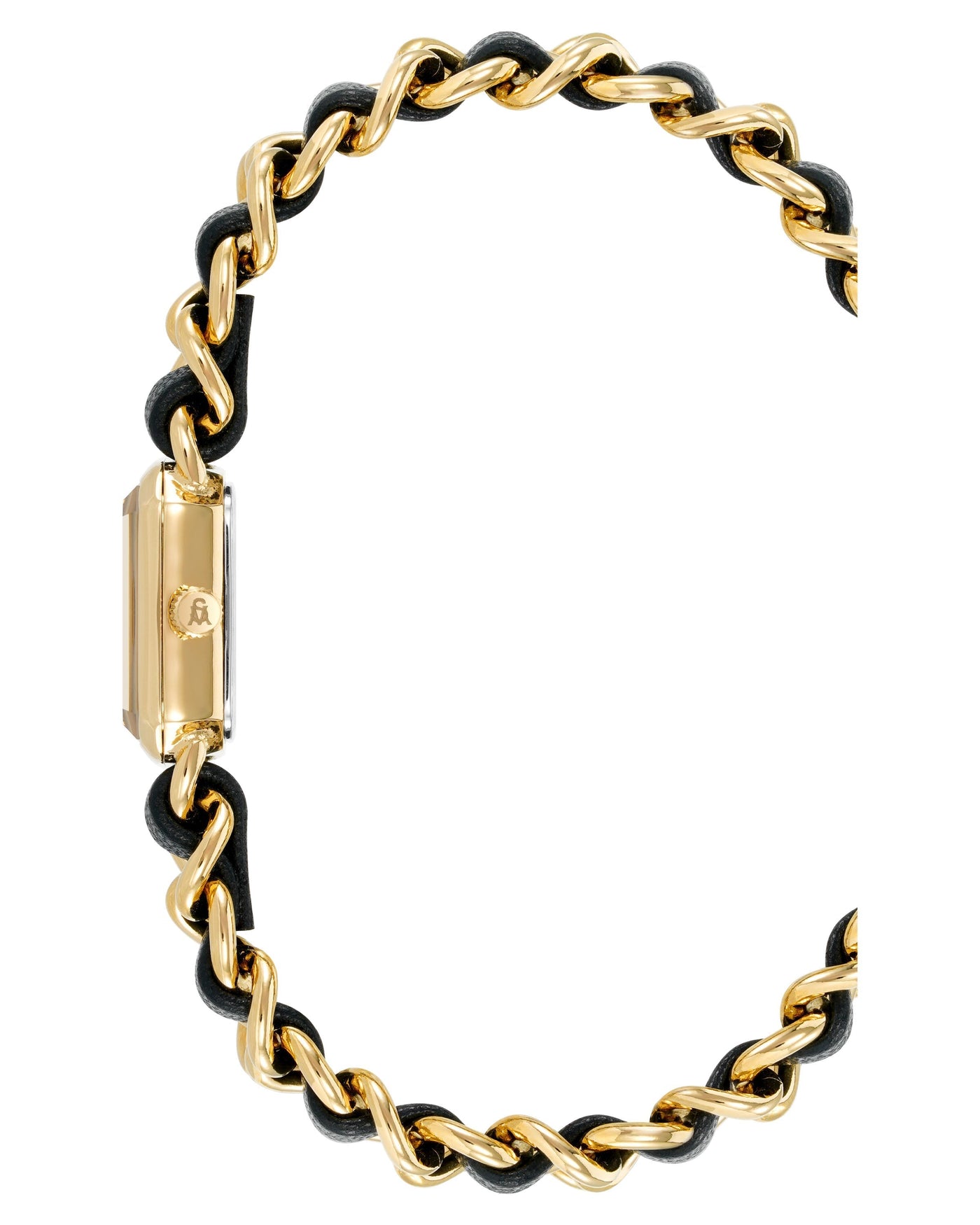 CHAIN WATCH AND BRACELET SET GOLD BLACK