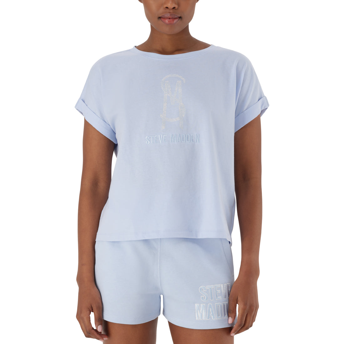SOPHIA BOXY CRYSTAL LOGO TEE SORBET BLUE