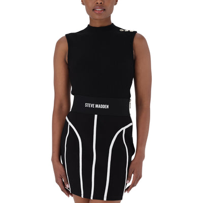 GRACIE TURTLE NECK TOP WITH POPPERS BLACK