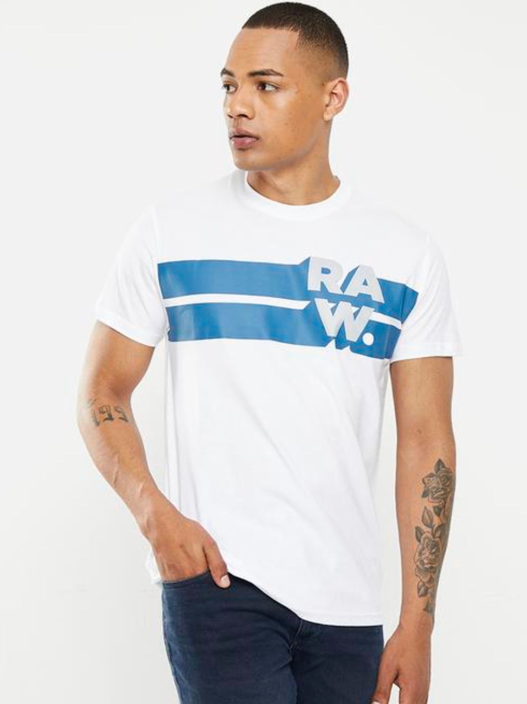 Raw stripe graphic R T short sleeve - white