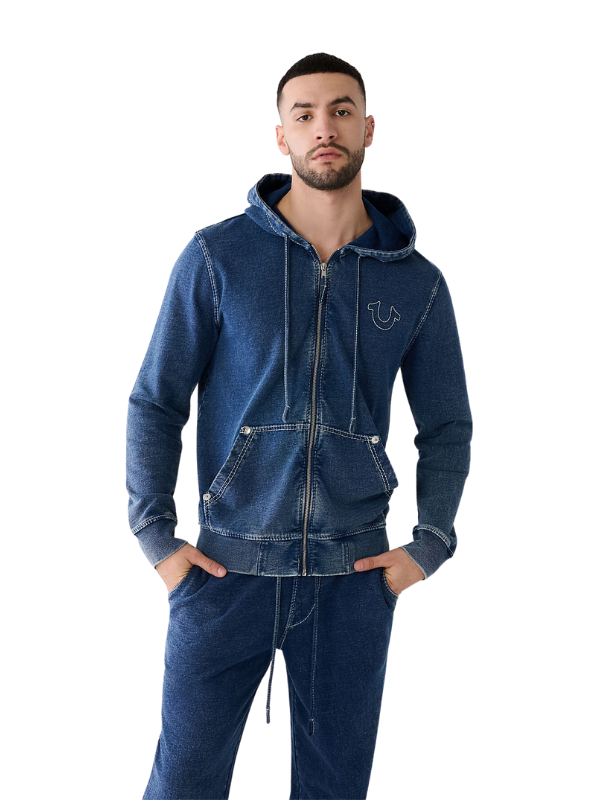 True Religion Hoodie Big T Zip Up Indigo