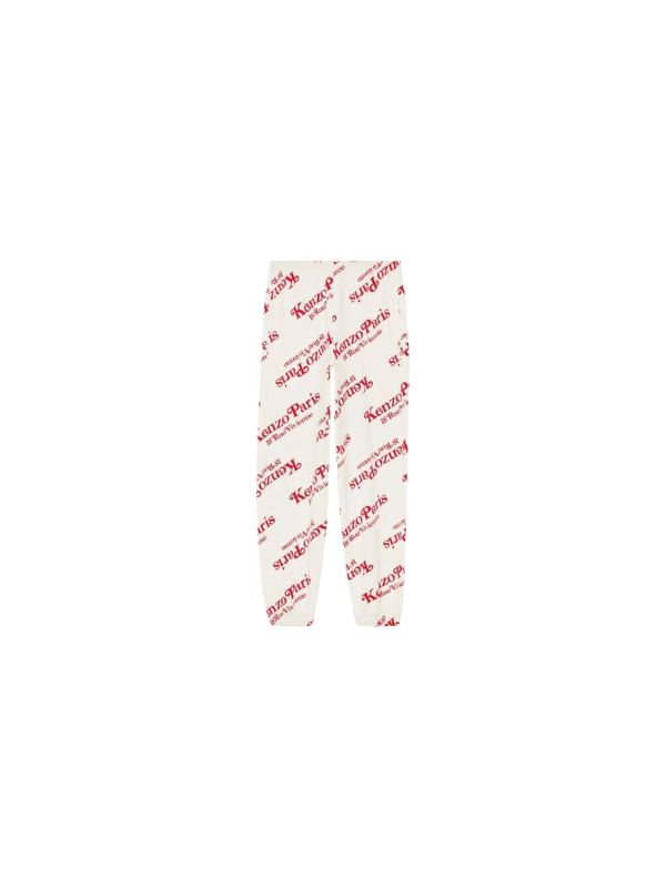 Kenzo Track Pants Allover Print Logo White-Red