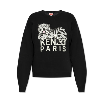 Kenzo Sweater Relaxed Tiger On Logo Black-White