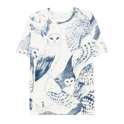 Jil Sander T-Shirt Allover Owl Print White-Blue