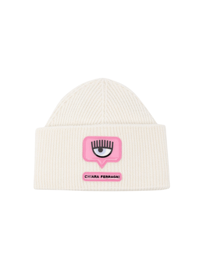 Chiara Ferragni Beanie Eyelike Logo White-Pink