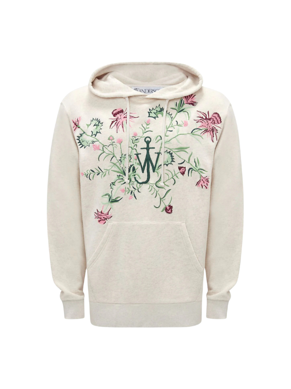 Jw Anderson Hoodie Thistle Embroidery Oatmeal Melange