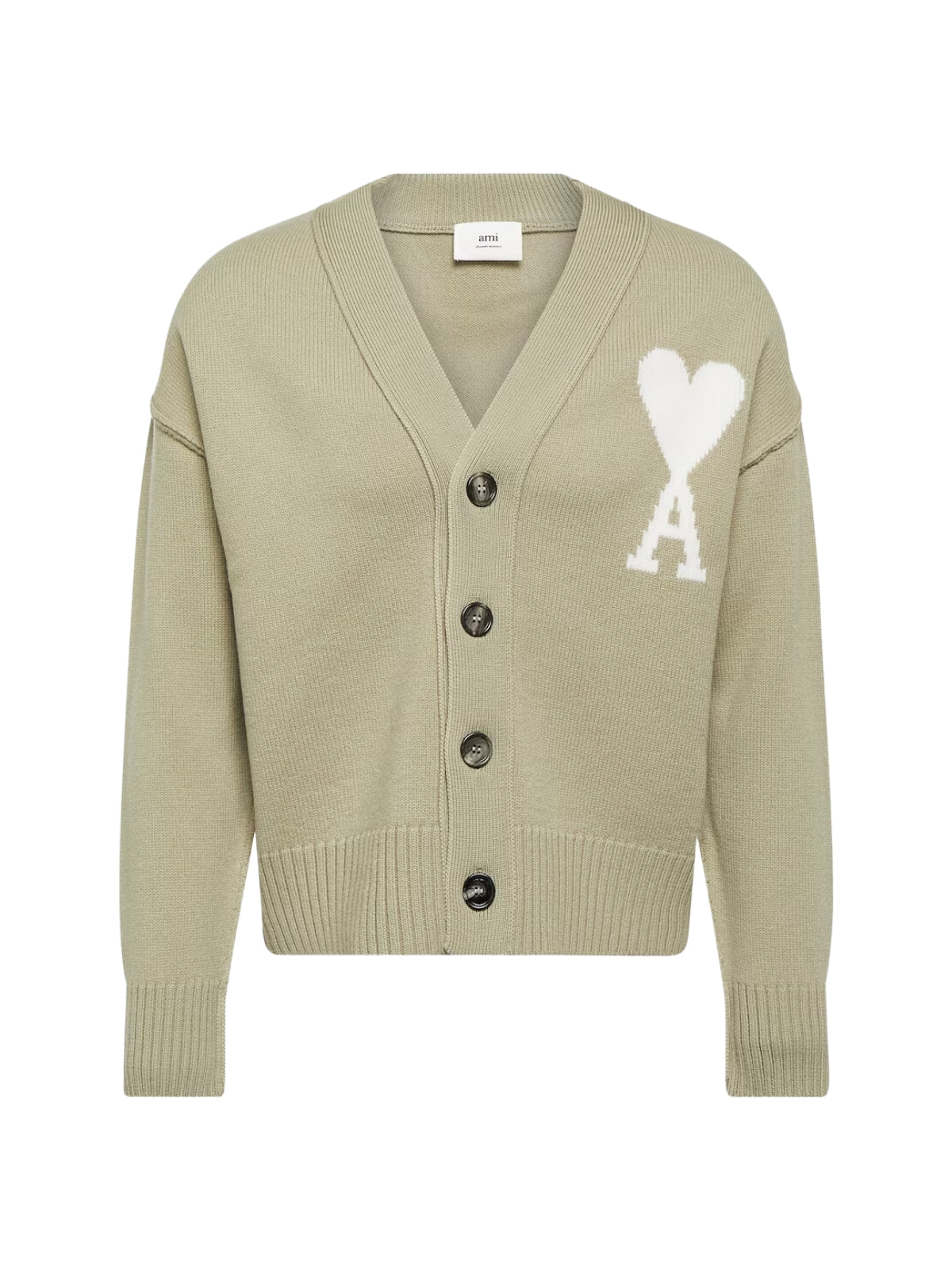 Ami Cardigan Logo Sage-Off White