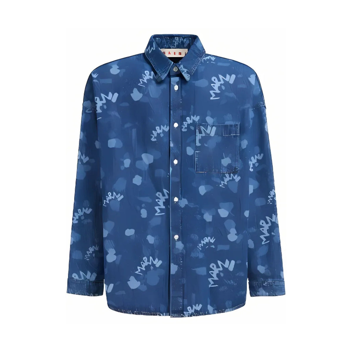 Marni Shirt L/S Allover Print Logo Blue