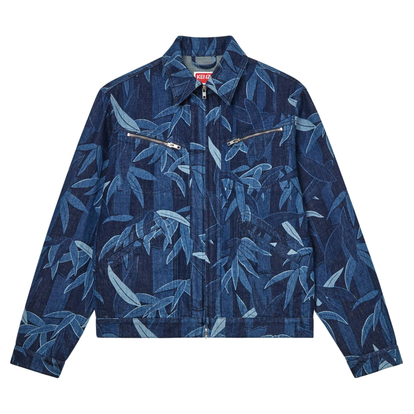 Kenzo Jacket Allover Leaves Print Blue
