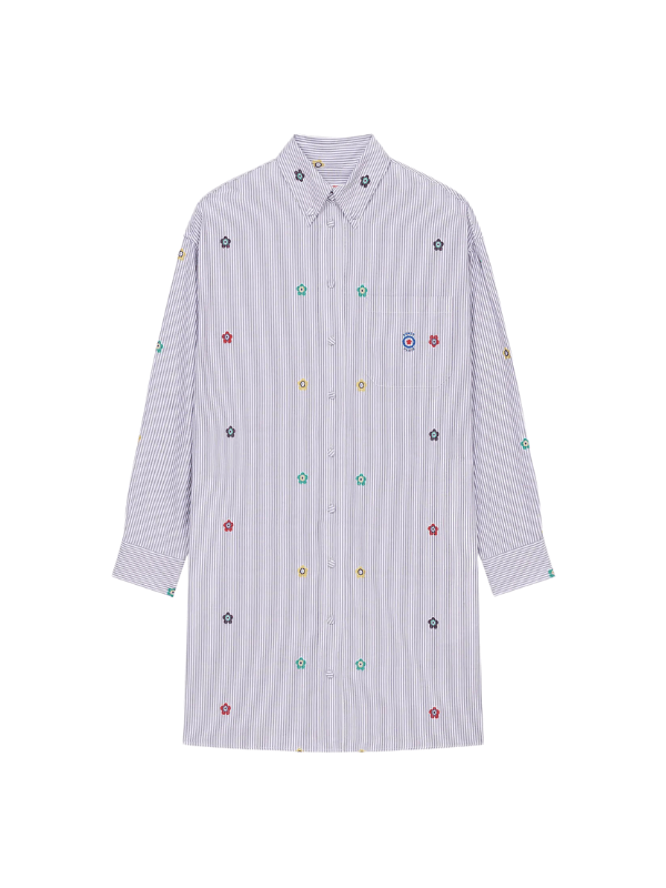 Kenzo Shirt Ladies Embroided Striped Flowers Lilac