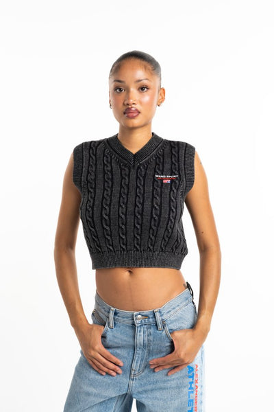 Alexander Wang V Neck Vest w/ Wang Sport Embroidery Washed Black 4KC2251045 011