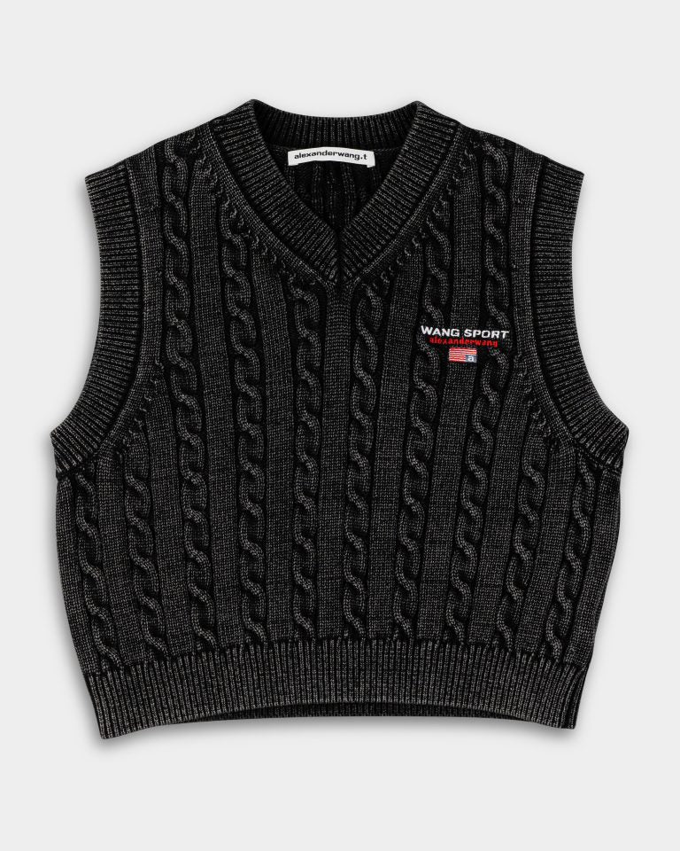 Alexander Wang V Neck Vest w/ Wang Sport Embroidery Washed Black 4KC2251045 011