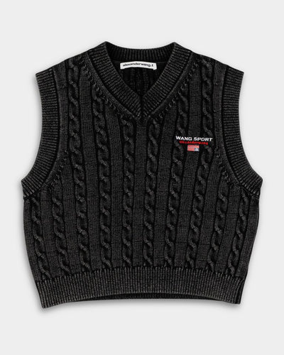 Alexander Wang V Neck Vest w/ Wang Sport Embroidery Washed Black 4KC2251045 011