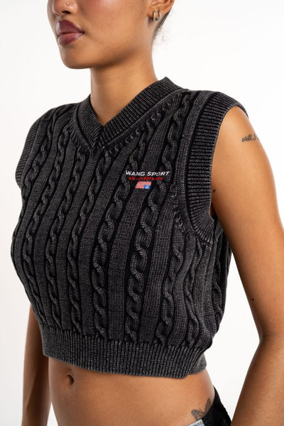 Alexander Wang V Neck Vest w/ Wang Sport Embroidery Washed Black 4KC2251045 011